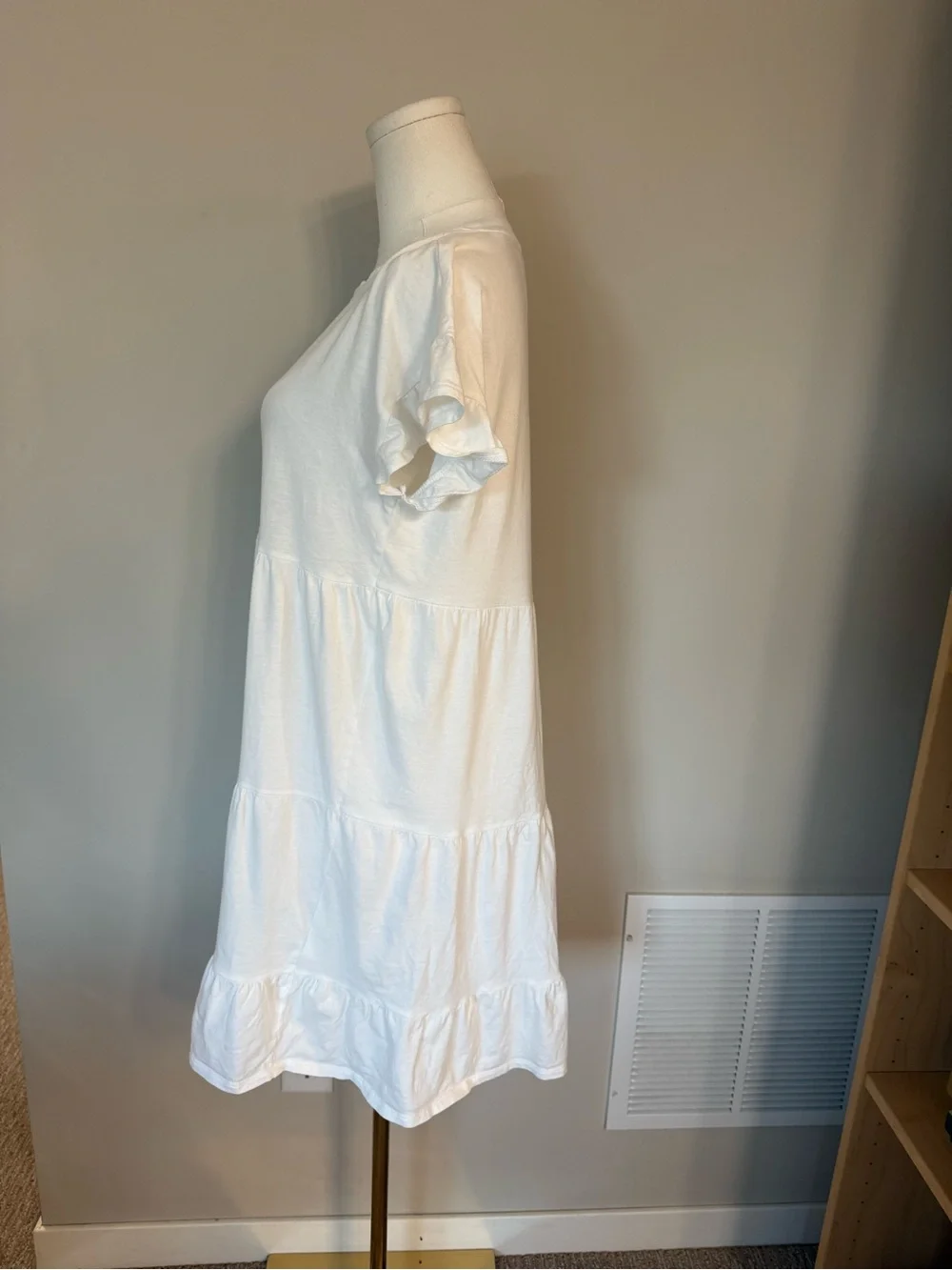 J. Crew White Tiered Ruffle-Sleeve Cotton Dress